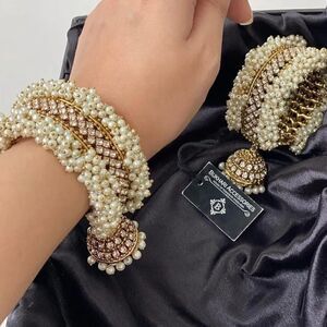 BUKHARI JEWELRY PAKISTANI DESIGNER BRIDAL PEARL GAJRA BANGLE INDIAN SET OF 2